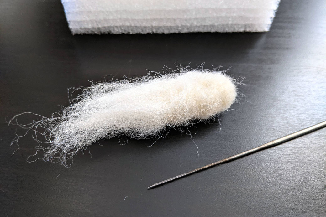 White wool for mushroom stem and felting needle
