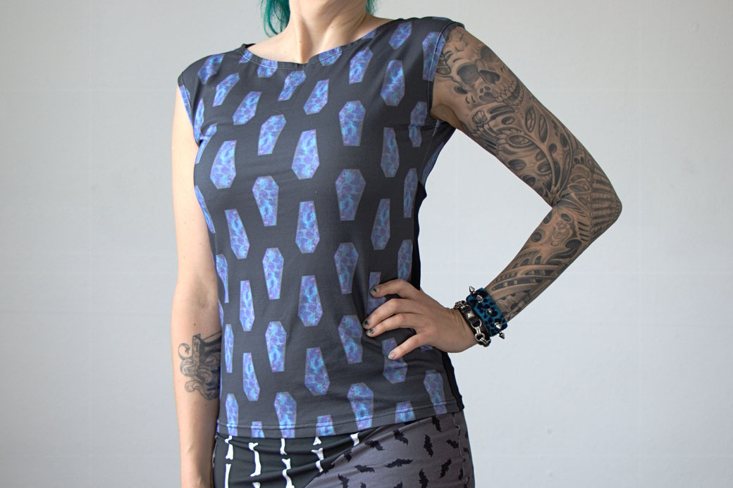 Bats, Bones and Coffins in the shop! - colourful coffins top made to order - Zebraspider Eco Anti-Fashion