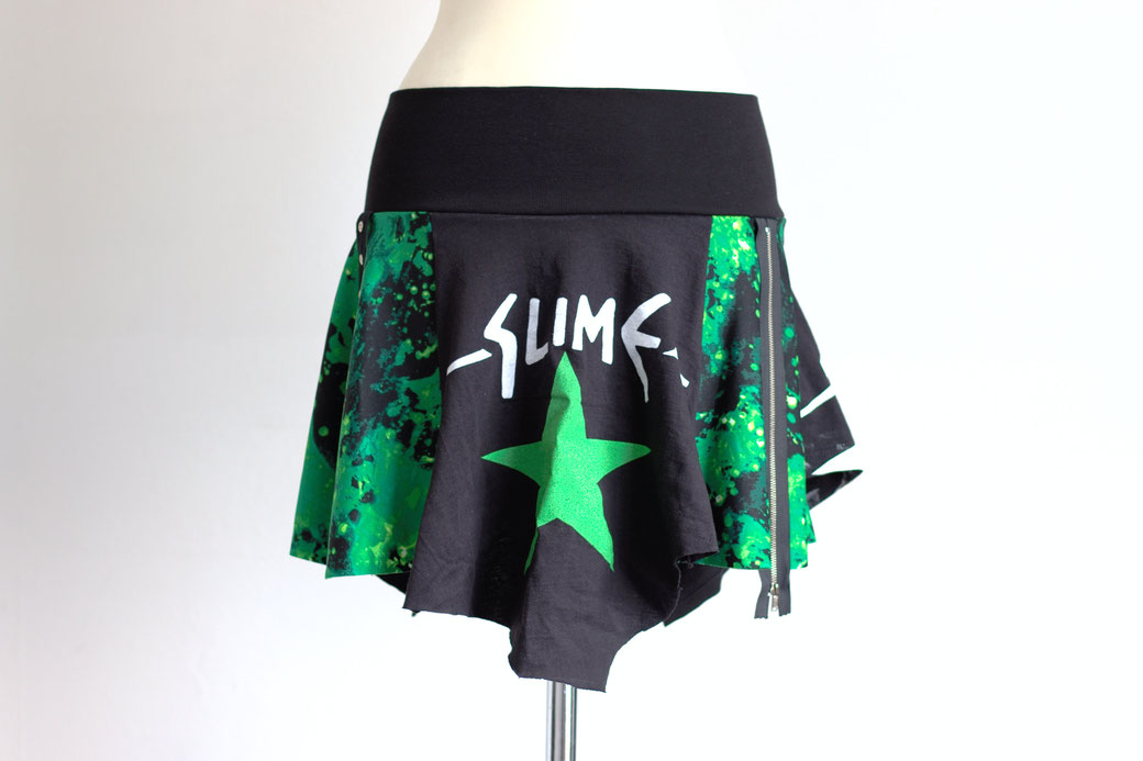 Punk as Fuck Recharged Mini Collection - Slime green/black circle skirt - Zebraspider Eco Anti-Fashion