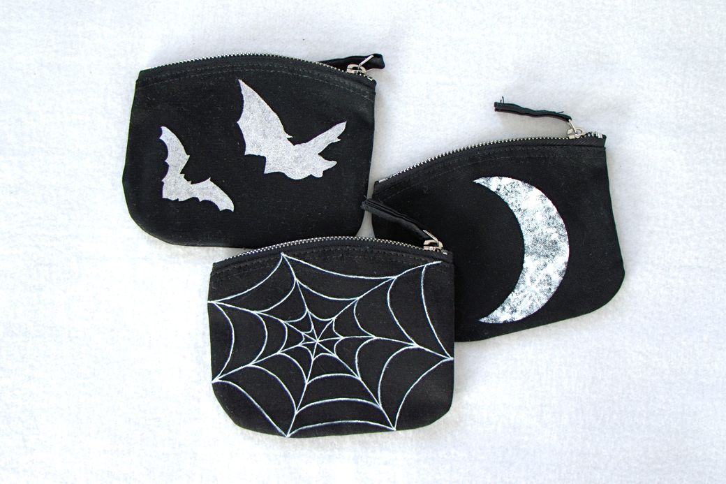 New bags - duffle handbags and zipper pouches - spiderweb, moon and bats coin purses - Zebraspider Eco Anti-Fashion