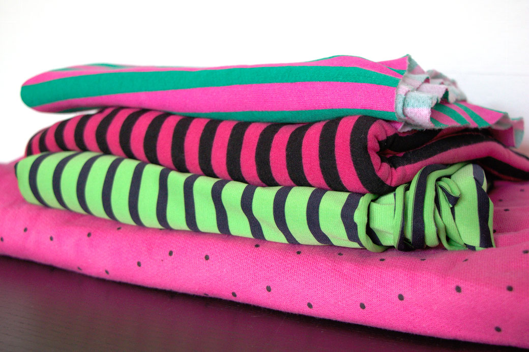 9 pros and cons about deadstock fabrics - pink and green stripes - Zebraspider Eco Anti-Fashion