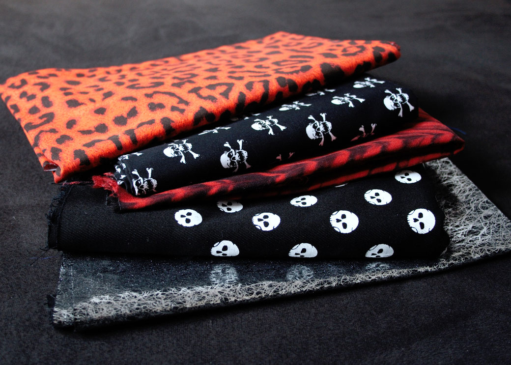 Preview of what I'm currently working on - lanimal print and skulls belt bag fabrics - Zebraspider Eco Anti-Fashion Blog