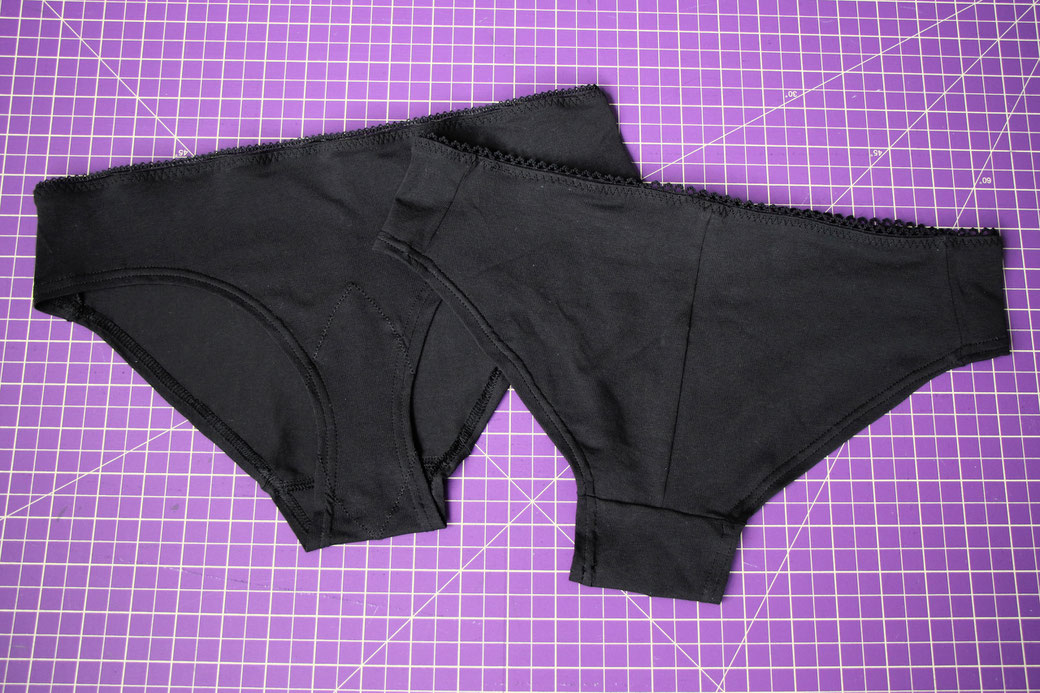 How to sew Zero-Waste undies - finished black panties - Zebraspider Eco Anti-Fashion