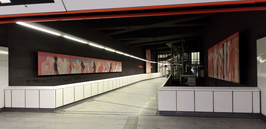 Bewegungen der Seele, 2005, 3-teilige Gemäldeinstallation, U3-Station Stubentor, 1010 Wien