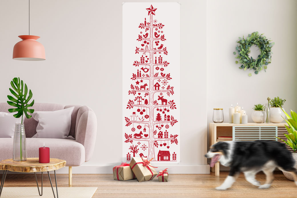 xmas tree scandinavian christmas nordic pattern coloring poster wall decor dala horse konjiček dala pferd magic christmas snowflake