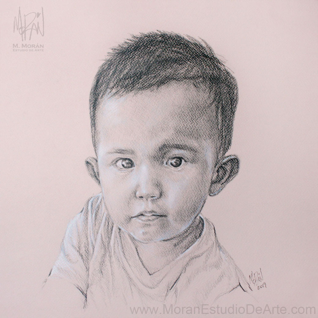 Retrato de mi hijo dibujo al carbon