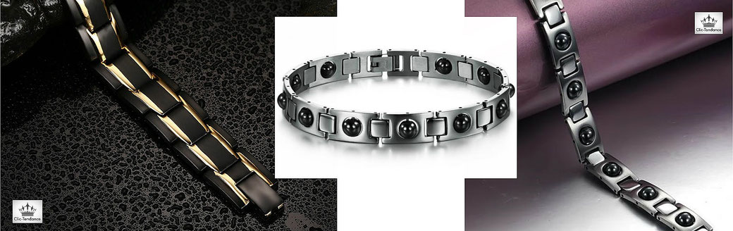 Bracelet magnetique hematite pour homme et gourmette sante en acier inox 