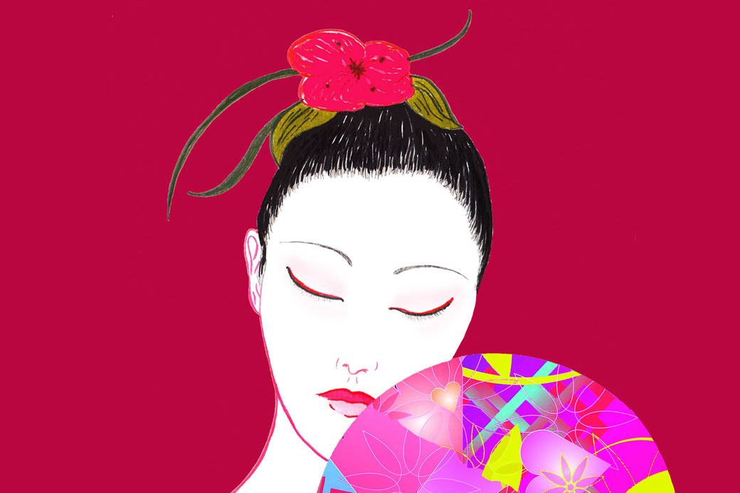 Fashion girl with fan offering tips on personal style and creative ideas. Illustration by Vicki Israel