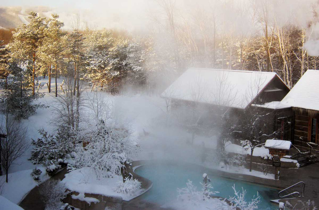 Experience open air Scandinavian Baths in a natural forest environment at Scandianave Spa Blue Mountain with a Winter Spa Getaway at Danby House Bed and Breakfast.