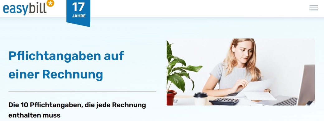easybill Pflichtangaben auf einer Rechnung