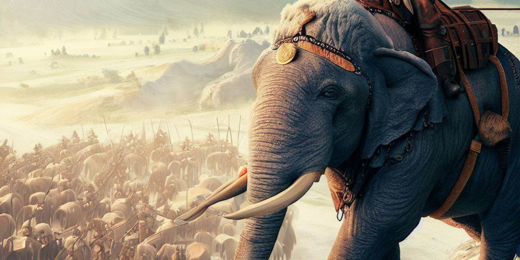 Hannibal crossing the Alps with elephants