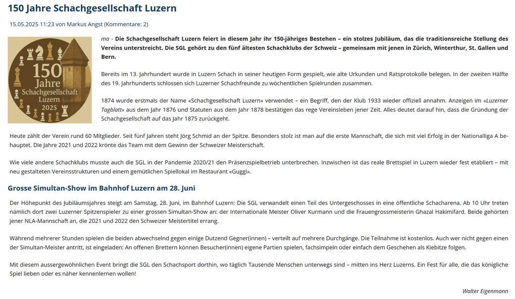 SWISSCHESS-Forum vom 15. Mai 2025