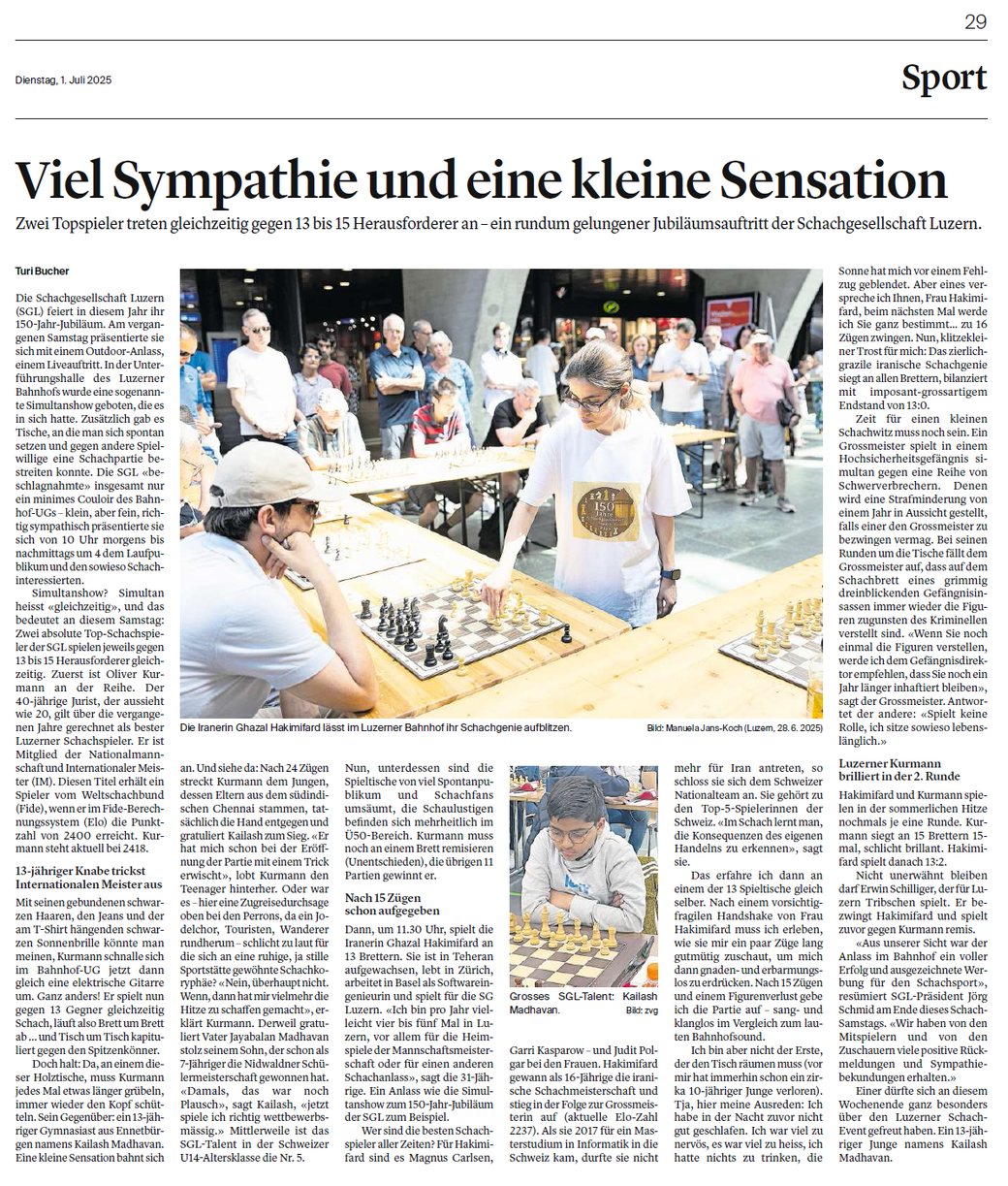 LUZERNER ZEITUNG vom 1. Juli 2025