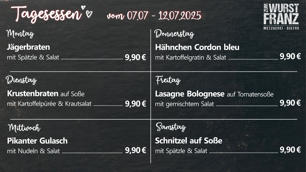 Tagesessen Karte
