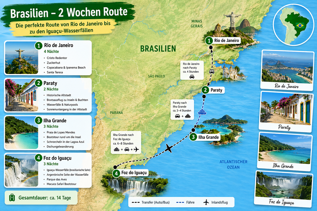Brasilien Rundreise 2 Wochen Route
