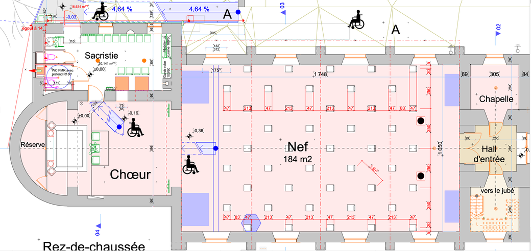 Plan du rez-de-chaussée avec 45 chaises