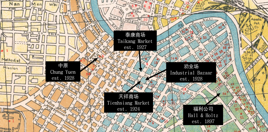 Location of the main department stores of old Tianjin