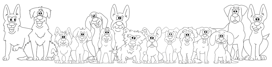 Figuren (Illustrationen) für die Hundefutterdosen von TARAD'OR Hundefutter (2019-2022), Gesamtschau.