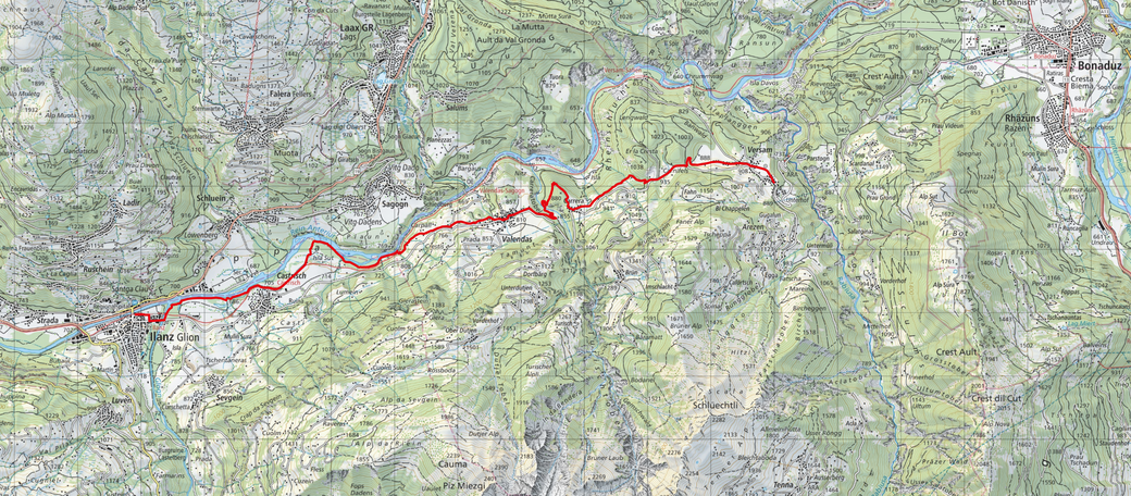 2. Etappe Versam-Ilanz 14.00 Km 325m Aufstieg / 535m Abstieg