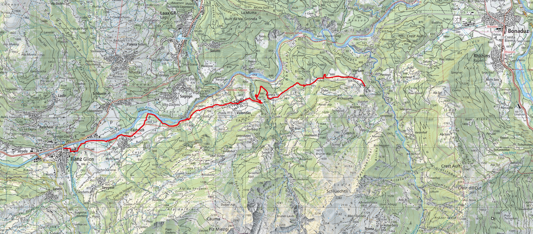 2. Etappe Versam-Ilanz  14.00 Km  325m Aufstieg / 535m Abstieg