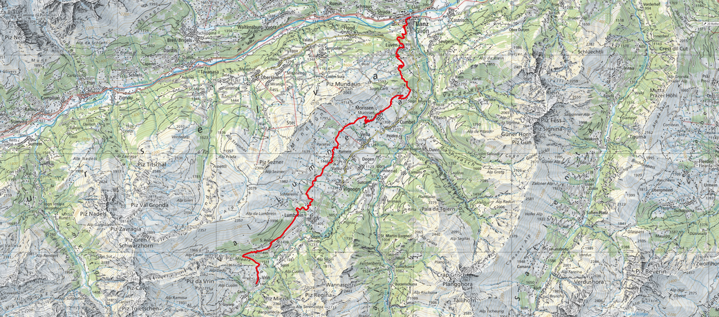 3. Etappe Ilanz-Vrin 26.00 Km / 1600m Aufstieg / 870m Abstieg