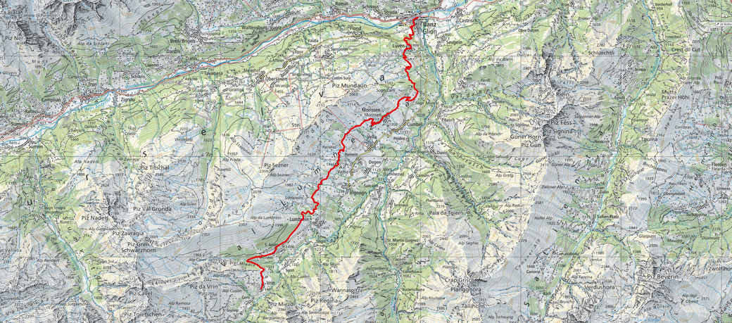 3. Etappe Ilanz-Vrin  26.00 Km / 1600m Aufstieg / 870m Abstieg