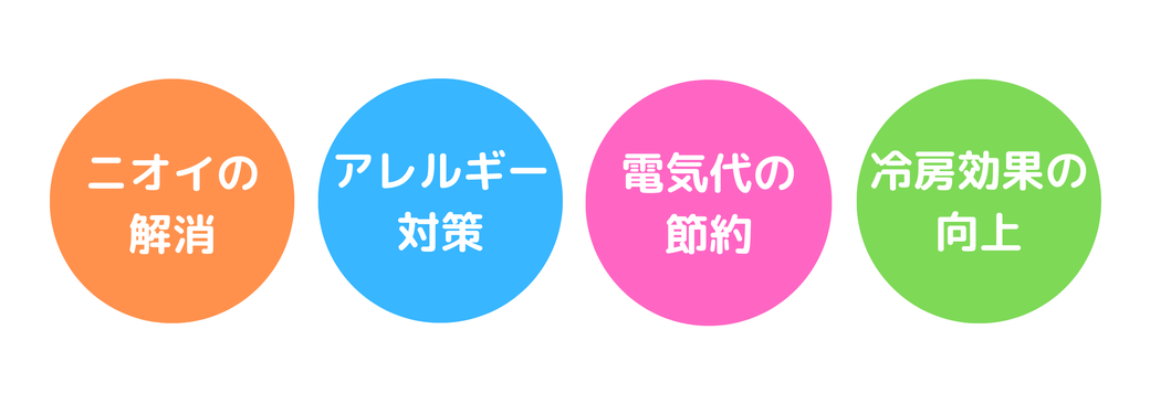 エアコンクリーニングの効果、消臭、アレルギー対策、電気代の節約、冷房効果の向上
