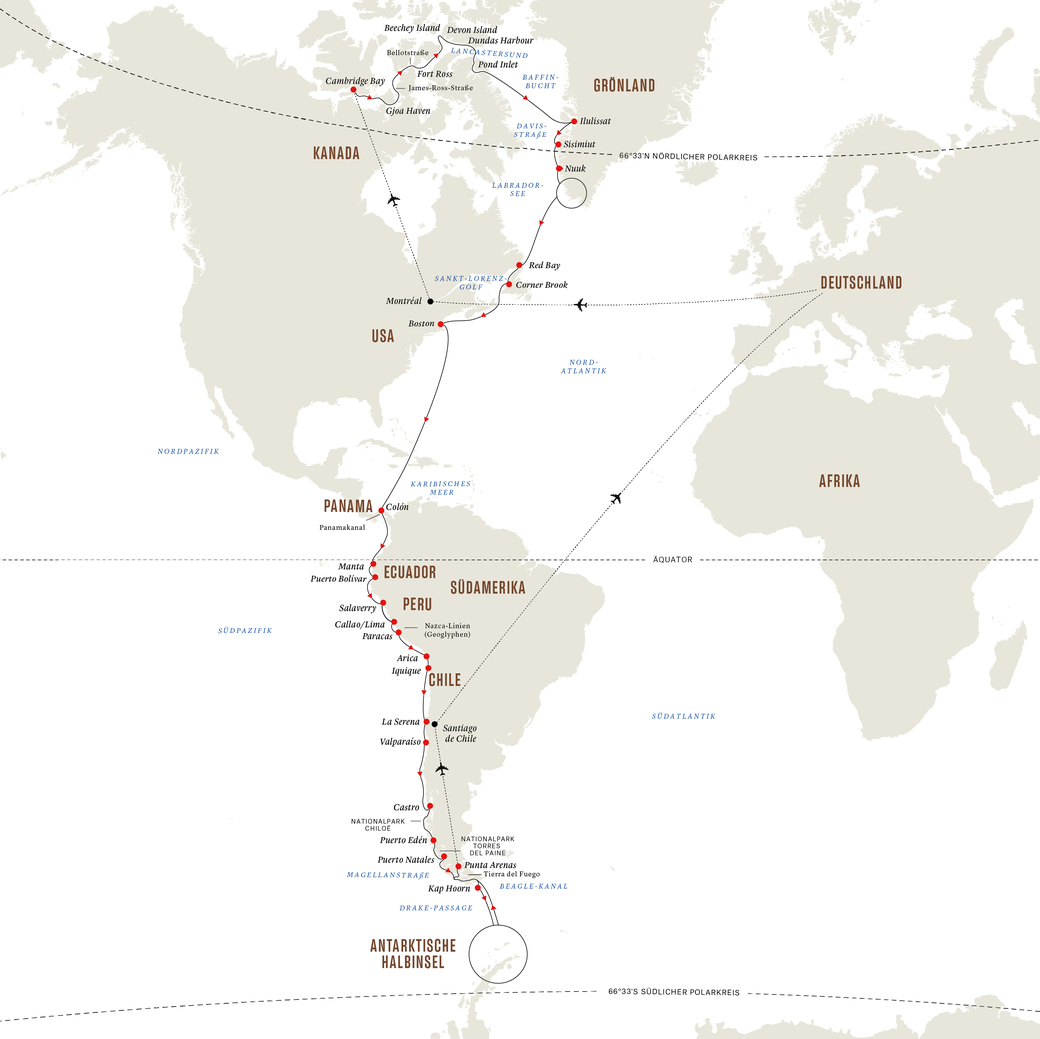 HX Expeditions Reiseroute - Zwischen den Polen mit MS Fram