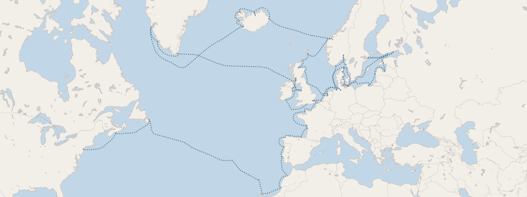 Routenkarte Grand Voyage New York nach London mit Seven Seas Mariner