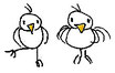 sketch of two birds whimsica, looking at you,one is dancingl