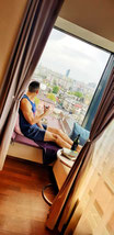 Window seat at Penthouse Orhideea, Bucharest, Romania