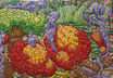 Karen Joubert, tableau fleurs, jungle, très grand tableau, très coloré avec des fleurs, dominante rouge, jaune violet