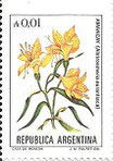 SELLO ARGENTINA - 1.985 - FLORES - ALSTROEMERIA AURANTIACA - 0,01 AUSTRAL ARGENTINO - COLOR MULTICOLOR - MICHEL NÚMERO AR 1749x (SELLO **NUEVO SIN SEÑAL DE FIJASELLOS). 0,25€.