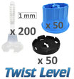 Kit 1mm Twist Level 200 bases, 50 tetes, 50 sabots