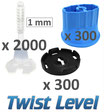 Kit 1mm Twist Level 2000 bases, 300 tetes, 300 sabots