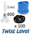 Kit 2mm Twist Level 400 bases, 100 tetes, 100 sabots