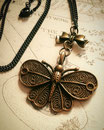 Steampunk Butterfly Necklace with Bronze Bow