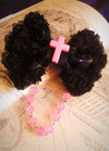 Black & Pink Beaded Bow with Cross