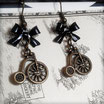 Steampunk Penny Farthing earrings with Black Bows