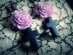 Black Cross Earrings with a Purple Rose