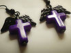Purple Cross Earrings with Black Wings