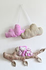 Mobile décoration chambre bébé hiboux rose parme doré nuages fait main l' Arche de Jessica