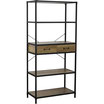 eHemco 5 Tier Rustic Design Bookcase with 2 Drawers, 68.5 Inches, Coffee Shelves
