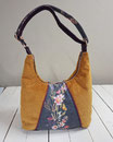 sac hobo femme bohème, velours côtelé caramel et aubergine, tissu imprimé fleurs sauvages