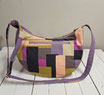 Sac à bandoulière demi-lune, toile de coton motif géométrique, doublure toile mauve , printemps été