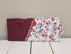 Porte-chéquier horizontal femme,souche à gauche, suédine bordeaux et tissu blanc fleuri
