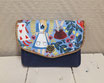 Porte-monnaie femme accordéon en tissu bleu clair  Alice en pays des merveilles, suédine bleue  marine , 3 compartiments