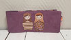 Porte-chéquier horizontal femme,souche à gauche, suédine bleue  broderie poupées russes