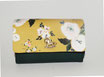 Portefeuille compact femme, faux cuir vert bouteille, tissu jaune avec des fleurs