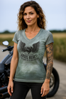 Damen V-Cut Slim Shirt in Dusty Rebel Green – "Angel Hearth"